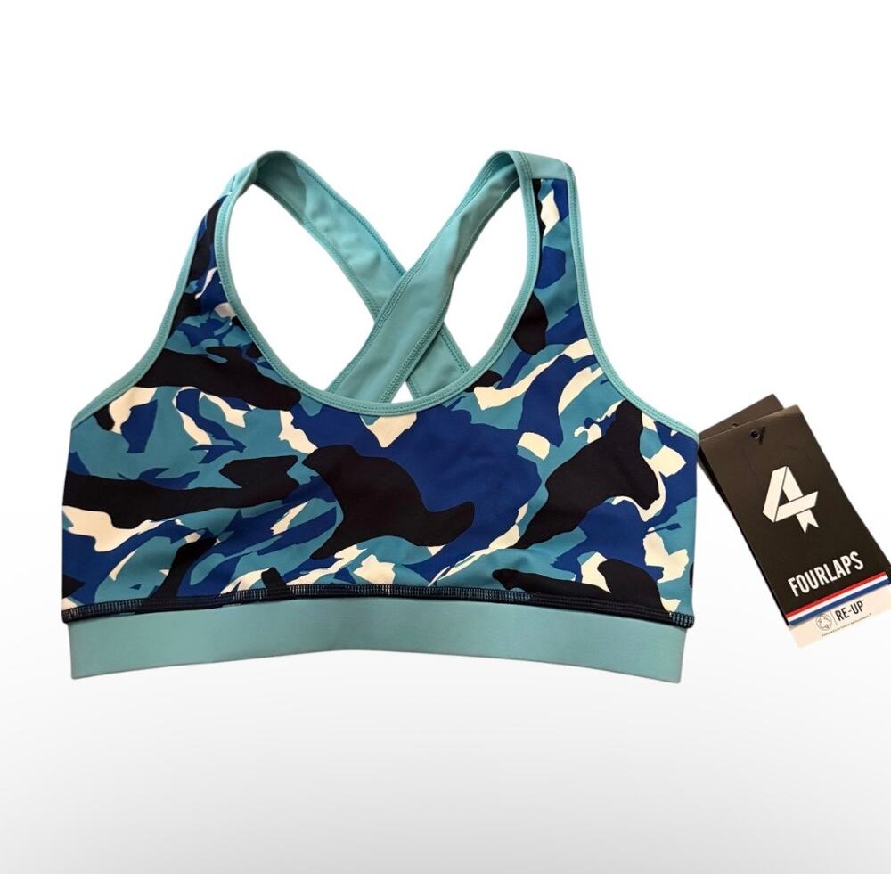 4 Laps Infinity Sports Bra Camo Blue Size XS Retail $68 NEW WITH TAGS